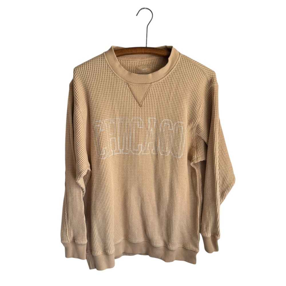 Aerie Womens small Beige Chicago Oversized Waffle Knit Thermal Crewneck Shirt
